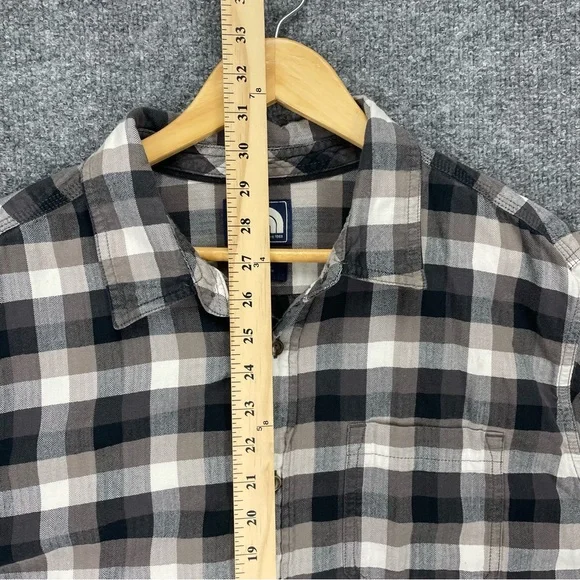 The North Face Plaid Flannel Shirt Men’s XL Gray White Tweed Herringbone Cotton - Picture 9 of 9